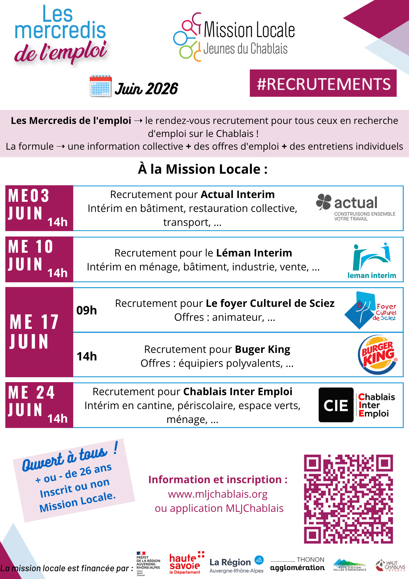Mercredis emploi juin 2026